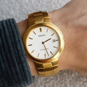 Seiko Presage Quartz Gold Dress Watch Textured Dial JDM Rare 36mm New Battery